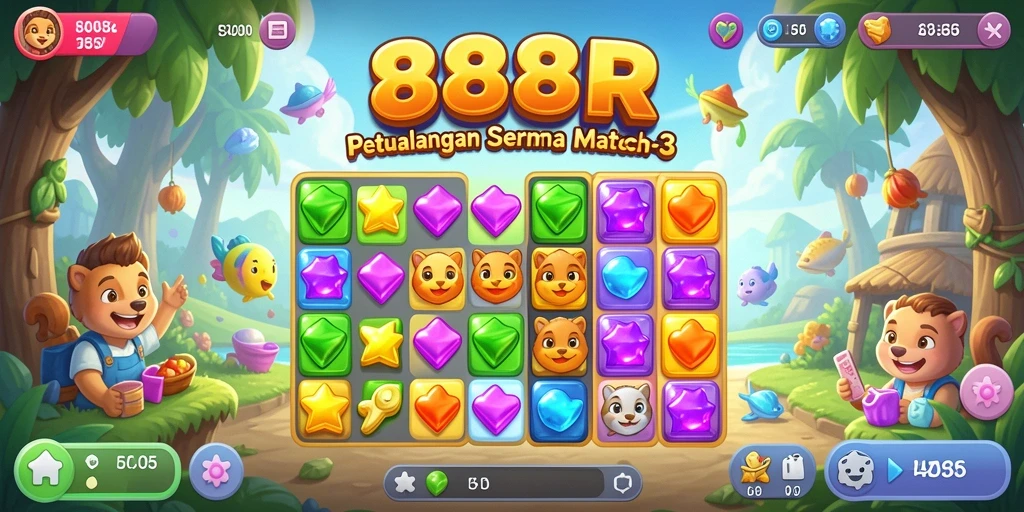 Screenshot menunjukkan momen seru bermain 888R Match-3.