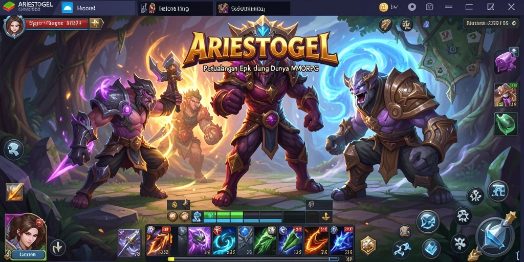 Screenshoot gameplay ARIESTOGEL yang menampilkan pertarungan epik dalam dunia fantasi.