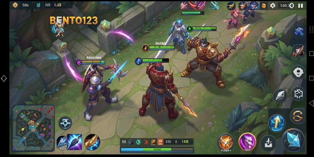 Tangkapan layar gameplay BENTO123 yang menunjukkan aksi pertarungan tim.
