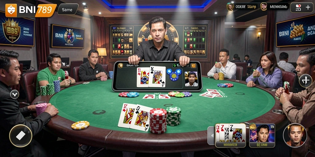Tampilan gameplay poker yang menegangkan dan mengasyikkan.