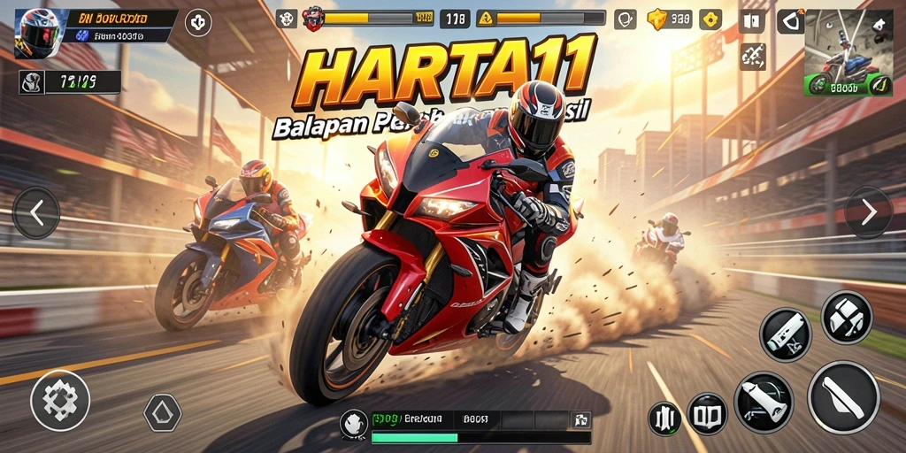 Screenshot HARTA11 menampilkan balapan motor yang mendebarkan dan grafis luar biasa.