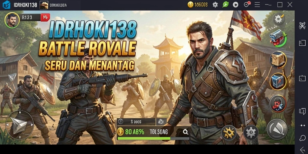 Screenshot utama yang memperlihatkan aksi seru dalam pertarungan Battle Royale.