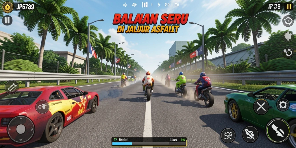 Tampilan menegangkan dari balapan di JP6789 dengan berbagai mobil.