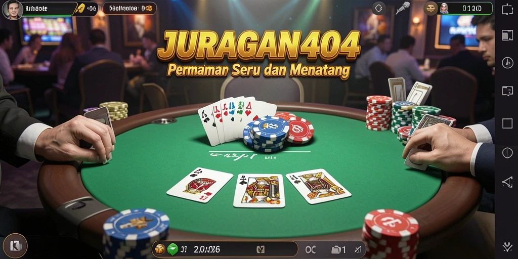 Screenshot gameplay JURAGAN404 menampilkan suasana poker yang kompetitif.