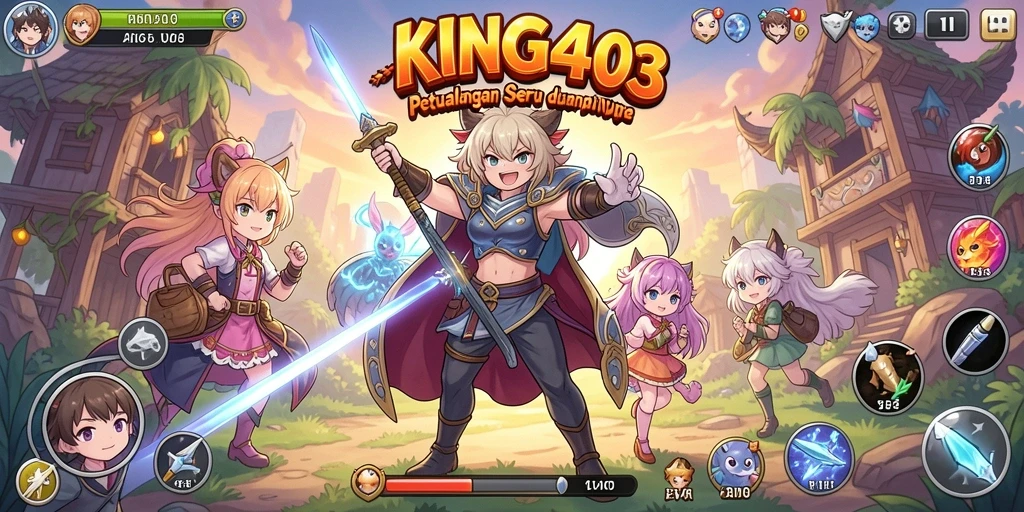 Screenshot KING403 menampilkan pertarungan epik dalam gaya anime.