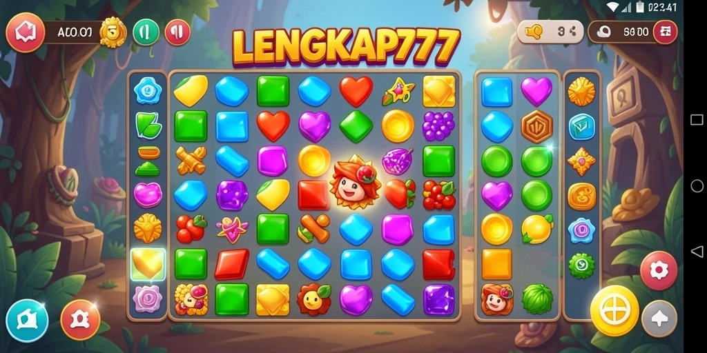Tampilan gameplay seru LENGKAP777 dalam aksi Match-3.