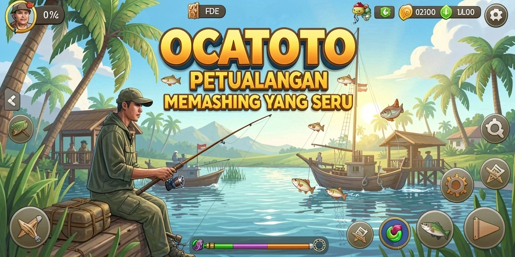 Tampilan gameplay OCATOTO dengan suasana memancing yang menenangkan.