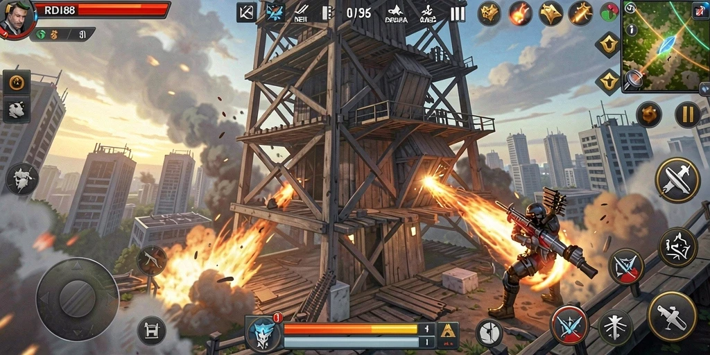 Gameplay RDI88 menampilkan menara pertahanan melawan gelombang musuh yang mendebarkan.