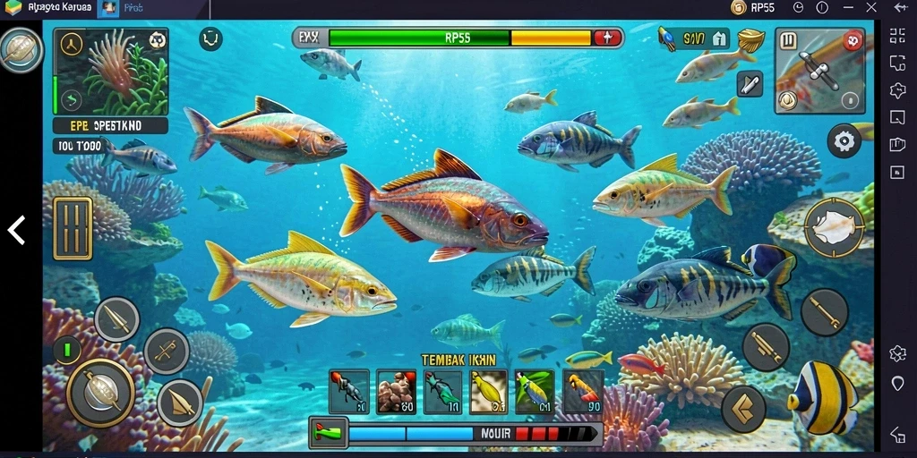 Screenshot gameplay RP55 yang menampilkan serunya berburu ikan.
