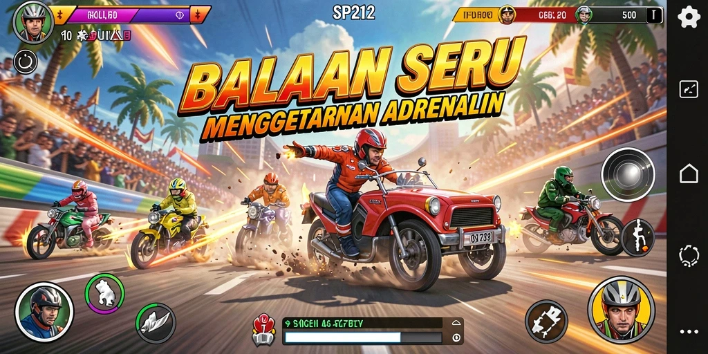 Gameplay SP212 dengan balapan yang seru dan mendebarkan.