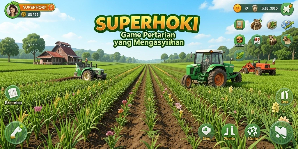 Gameplay menarik dalam SUPERHOKI dengan latar pertanian yang cerah.