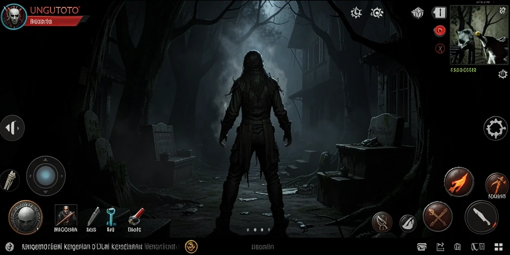 Screenshot gameplay UNGUTOTO yang menampilkan suasana horor yang mencekam.