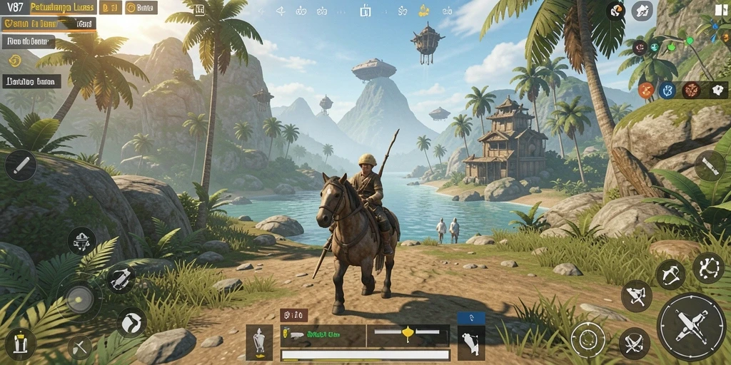 Tampilan gameplay seru di dunia terbuka V87 yang luas.