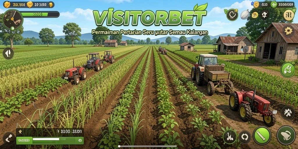 Tampilan gameplay VISITORBET yang menampilkan ladang pertanian yang indah.