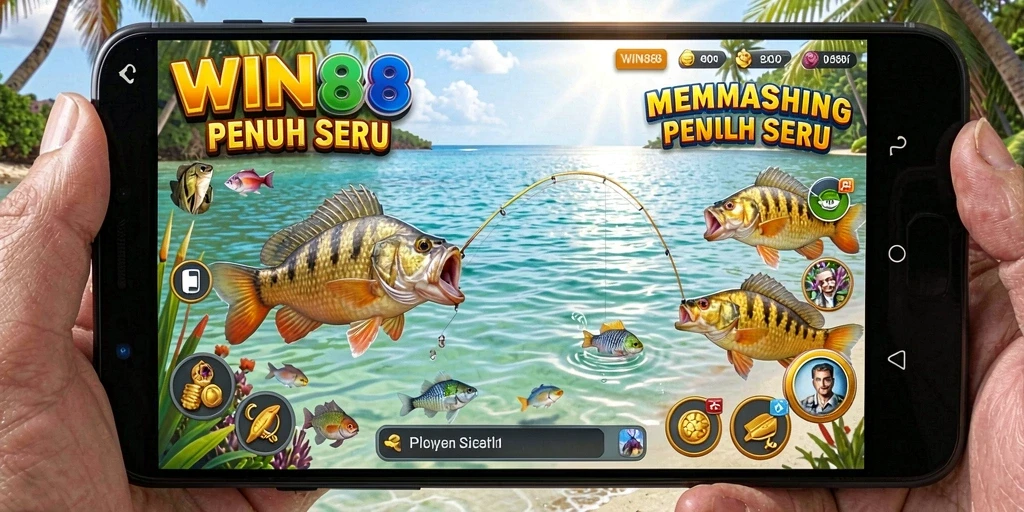 Tampilan gameplay seru WIN88 saat memancing ikan.